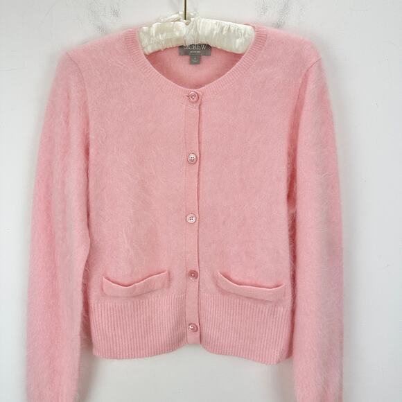 NEW J.Crew Brushed Cashmere Cropped Cardigan Sweater Classic Fitted Pink Medium - Picture 3 of 11